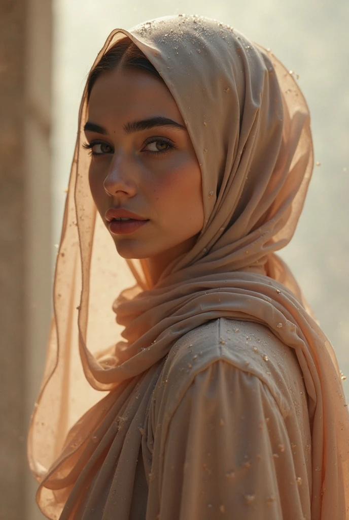 Beige keffiyeh abaya, dark pink khimar, and niqab