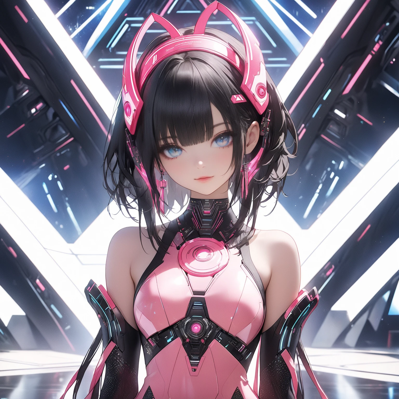 ((Highest quality)), ((masterpiece)), (Very detailed:1.3), 3d, beautiful (cyber punk:1.3) Work with computer terminals、Hacker woman with voluminous hair