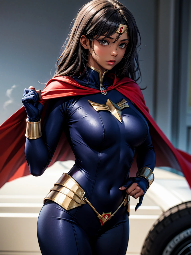 (wide shot)(full body shot)Full-length hyper realistic cosplay photograph of a beautiful woman, 20 years old,as 
- Shimmering, shining armor themed by Iron Man
- Golden, shiny skin
- Glowing blue eyes
- Transparent, polished armor
- One arm stretched upwards
- Movements elegant on a covention stage, perfect athletic body, very black hair, ((light and bright blue eyes)), small earring in right ear, very long eyelashes, sensual lips, provocative and expression. big breasts,  ,realistic, real face, hyper realsitic, influencer, insta influencer, beautiful, sexy, pretty