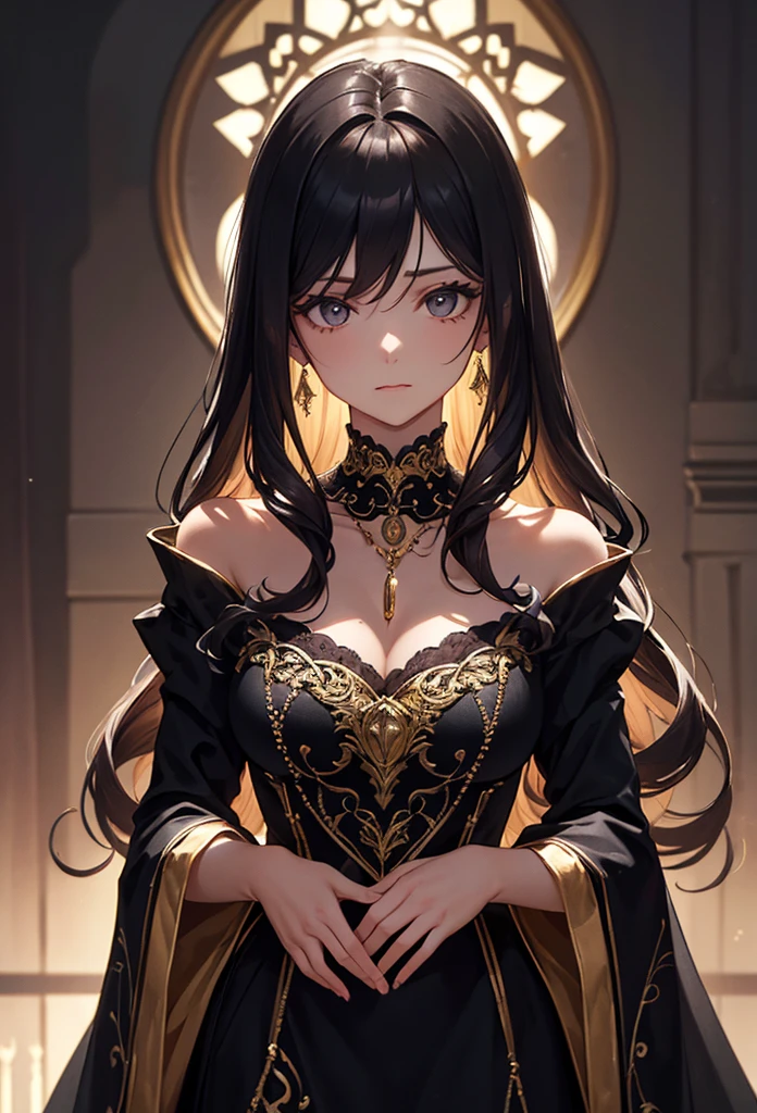 A delicate-looking, plump girl wearing black silk and half naked