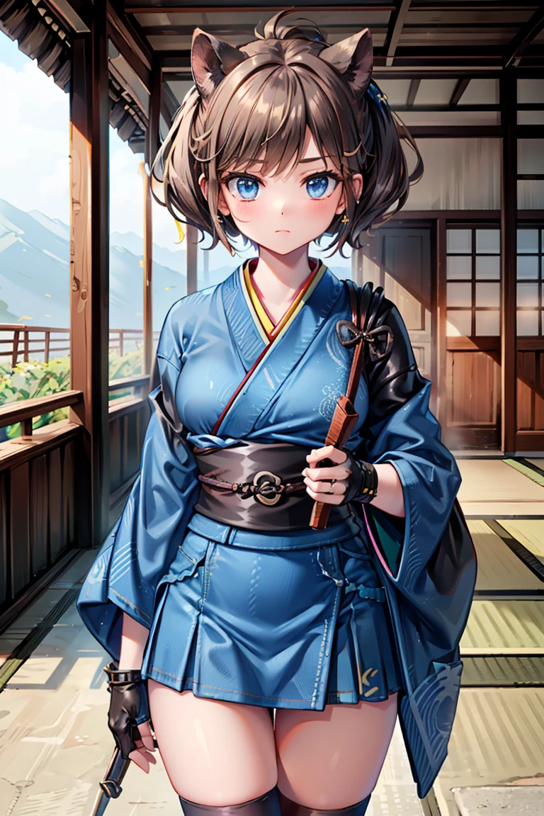 {{{masterpiece}}}, {{{best quality}}}, {{ultra-detailed}}, {illustration}, {{an extremely delicate and beautiful}},(Edo townscape),1girl, cute girl, solo, japanese clothes, short hair, weapon, sword, brown eyes, looking at viewer, kimono,(Clothes come off:1.5), brown hair, lips, hand on hip, sheath, smile,( katana:1.2), black hair, full body, closed mouth, sheathed, hand up,(upskart:1.5),(white panties:1.2)