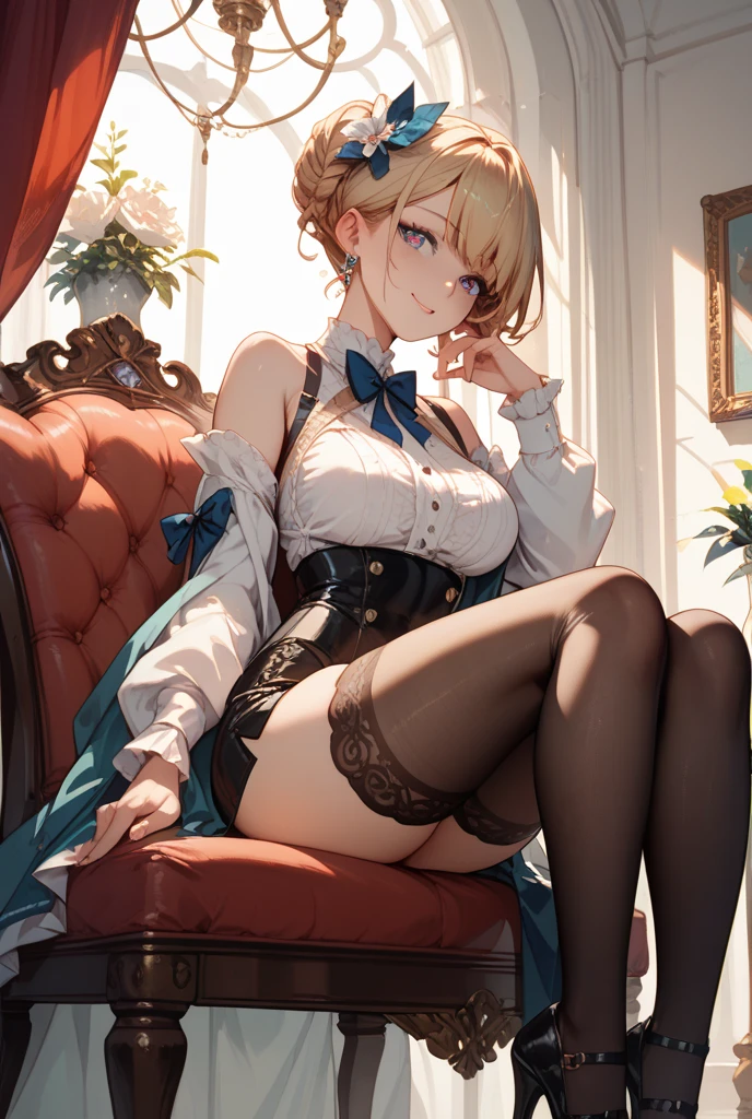 (Best image quality, masterpiece:1.2), (Ultra high definition illustration), (very beautiful little princes:1.3), (12 years old:1.3) (1 girl:1.2), alone, Browsing Caution, (Shoot from very low:1.3) ,(Condescending look:1.3), (Gorgeous sleeveless queen blue dress with roses:1.3), Sit on the throne chair, Queenの王冠, (Underarm), Spread your legs, White panties:1.3), whole body, Round baby face, (Glasses, Blonde short cut), (White thigh-high pantyhose:1.3), (Wicked Smile, Nasty expression), Luxurious palace room, Fancy Room, RPG Royalty,、、Black high-leg retard, Sit on the throne chair, Queen'Crown, ((((Open your feet wide Showing off pussy:1.5)))、Underarm, Wicked Smile, Mean face, A girl's bratty smile, Luxurious palace room, Fancy Room, RPG Royale, Beautiful feet, Show the soles of your feet,