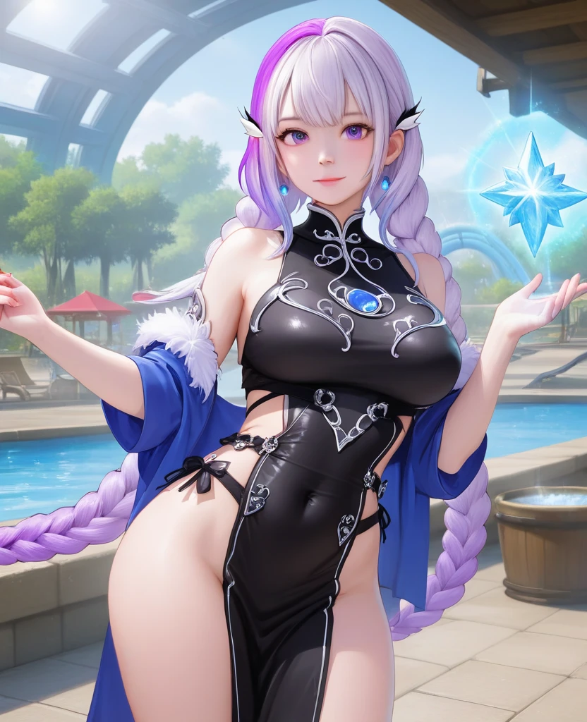 Nsfw, (master part, best quality;1.3), extremamente detalhado ,ultra detalhado, 1girl,sozinho, seios pequenos, ornamento de cabelo, Brincos, Olhando para o Viewer, mini saia, micro bra, olhos roxos, 4k resolution, ultra-realistic, altamente detalhado, corpo inteiro, noite, dynamic lights, lua cheia