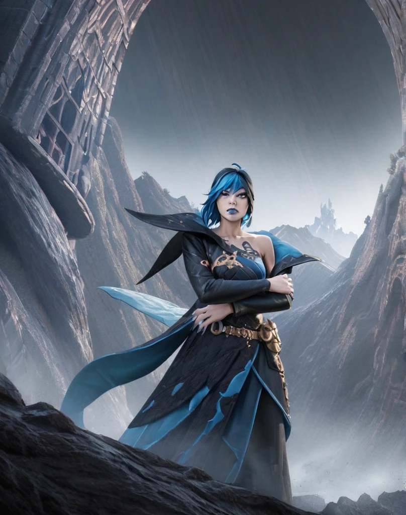 The female angel of death (small boobs, dark-blue hair), obra prima, anime, luzes e sombras dramáticas,