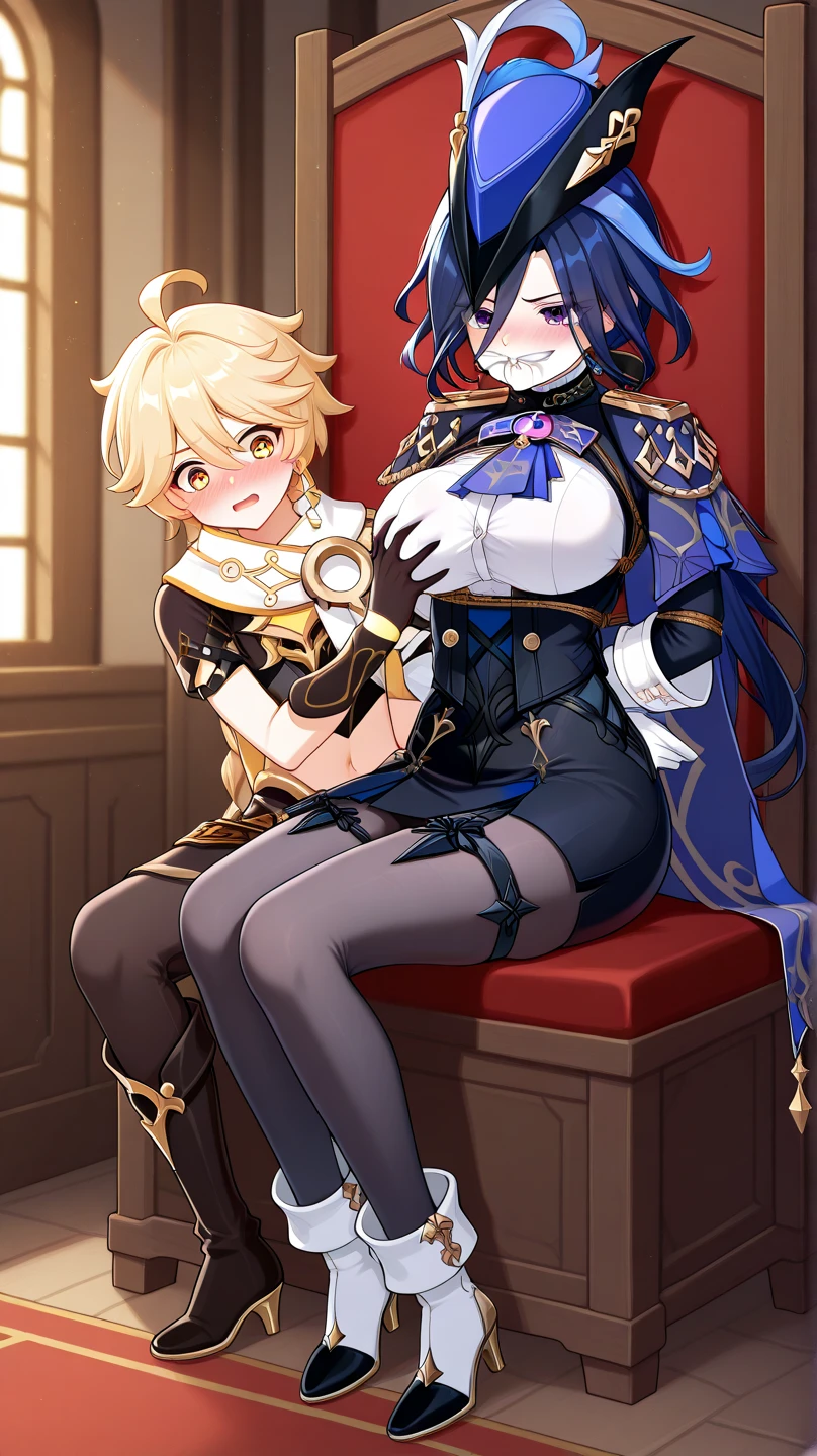 core_9, score_8_up, score_7_up, source_anime, highest quality, masterpiece, 1girl and 1boy, (1boy femnin, otokonoko, femboy, long hair), futa on male, futa is bigger, femdom, forced, uncensored, anal sex