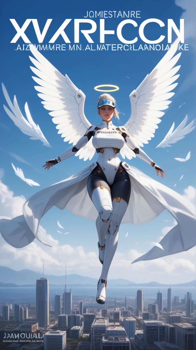 cinematic photo a realistic woman dressed in white with wings and an angel's halo , fantasy world <lora:Angel1024-000390:0.8> . 35mm photograph, film, bokeh, professional, 4k, highly detailed