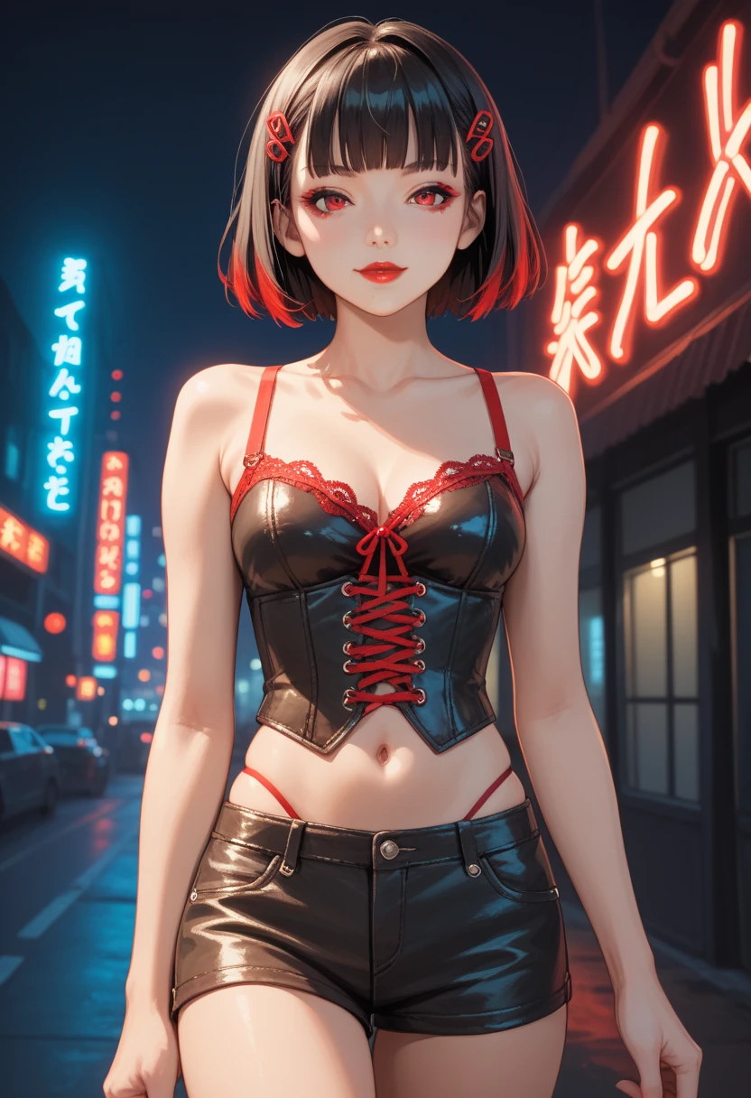 Garota anime com cabelo preto longo e piercings usando vestido vermelho, estilo anime 4K, wearing heart-shaped earrings, illustration Anime style, 8k, anime vibes, visual anime de uma menina bonita, retrato detalhado da menina do anime, retrato estilo anime, uma garota de anime, menina anime atraente, arte anime de alta qualidade