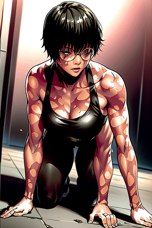 cartoon of a woman sitting on a bench in a gym, cell shaded adult animation, bodybuilder superhero bikini, muscular girl, cel shaded anime, sitting on top a table, chun li at the gym, most strongest pose, sitting on a table, rotoscoped, legs and arms, sitting dynamic pose, asuka as a surfer model, cel animation, sweat, underwear, panties, sports bra, black panties, clothes writing