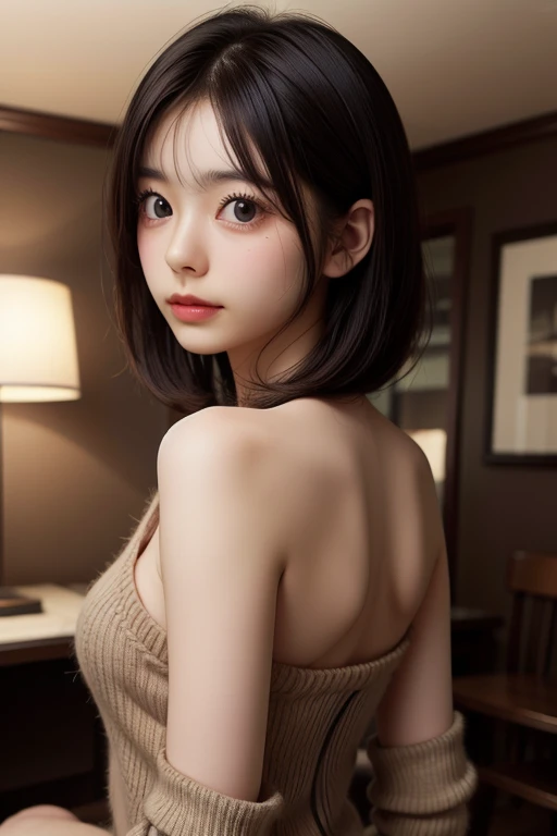 One Girl、、Japanese、((Middle school students))、,((small breasts)),Hiuality、Very delicate and beautiful、((Very short bangs))、((Bangs))、Highest quality、Very delicate and beautiful、Shiny black hair、((Short Bob))、(No makeup)、Cute face、Young face、Cute like an idol、Are thin、Slim figure、slender、Short、 body type、bed、Are standing、The best smile、Pink Bra、