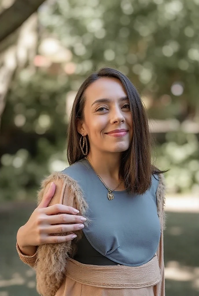 Realistic photo of a beautiful m1ch3ll3r-v2 woman, 1girl, solo, long hair, looking at viewer, smile, simple background, black hair, brown eyes, jewelry, upper body, teeth, necklace, grin, sweater, lips, realistic, grey sweater, soft lighting, professional Photography, Photorealistic, detailed, RAW, analog, sharp focus, 8k, HD, DSLR, high quality, Fujifilm XT3, film grain, award winning, masterpiece<lora:m1ch3ll3r-v2:1.0>