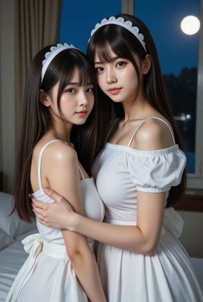 8k, best quality, Medium close-up, (Best quality,8K,tmasterpiece:1.3), (2 young girls:1.1), two beautiful young 12 years beautyful girl ((White nurse uniform, small white nurse (cap), white shirt, open shirt, hospital, patient's room, upper body, sexy)), fit body, perfect eyes, pale skin, fair skin, perfect skin, ((outdoor)), at morning, ultra-delicate face, delicate eyes, double eyelids, half smile, Realistic, beautiful and delicate photo,heterosexual, braless, cold expression, cold pose, wide angle, lying down at crowd hospital, (at the front of crowded hospital:1.4),buttock stand out, topless body, sexy pose, full body shot, spread legs wide open, show off vagina,buttocks exposed, topless, small perfect breast, slim body, skinny, ((two girl with sexy pose:1.6)), correct hand, correct eyes, correct fingers