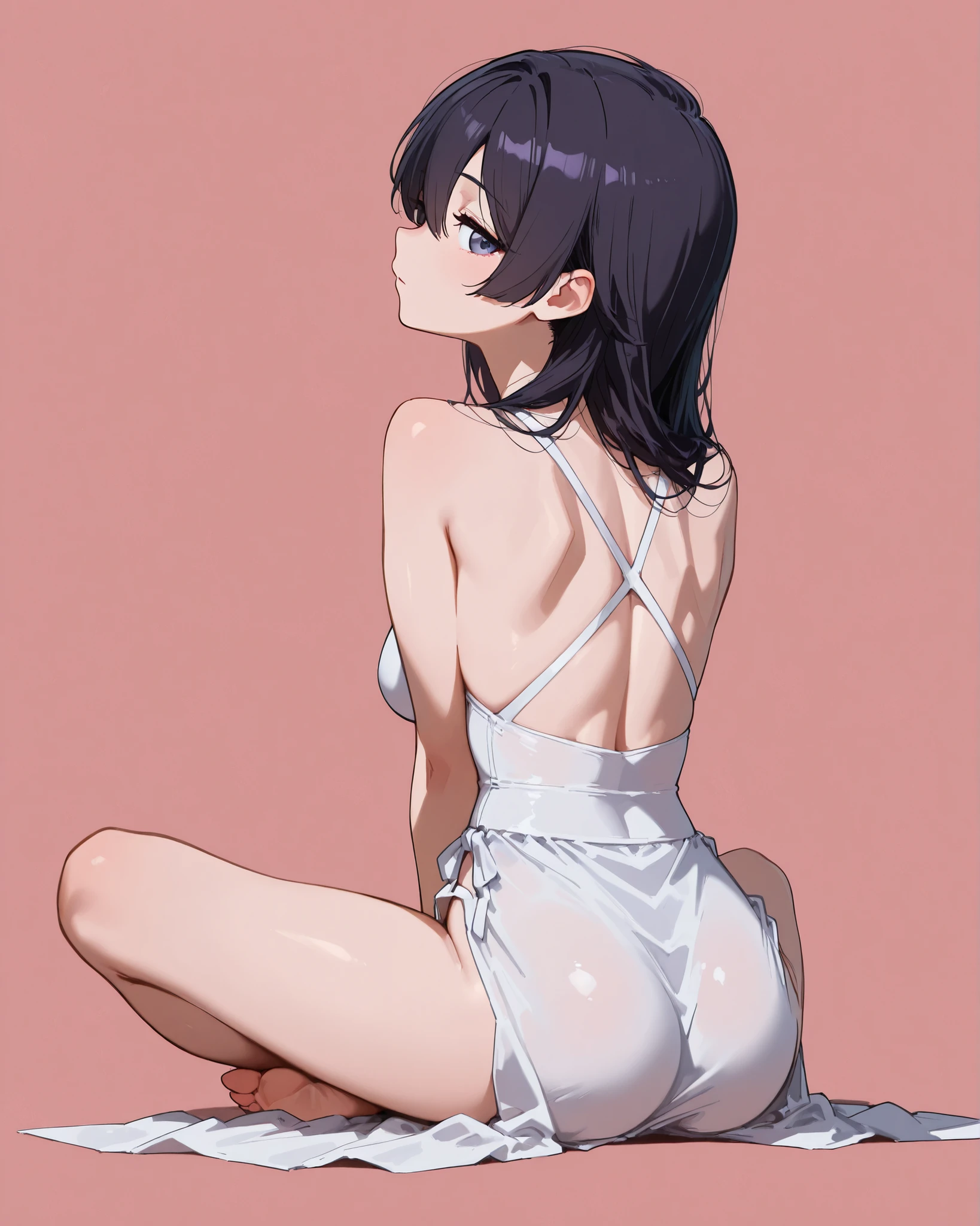 Masterpiece,Hinata,sirting on the bed,leg white open,looking at viewer,leg wide open,hands behind her back,bikini,big