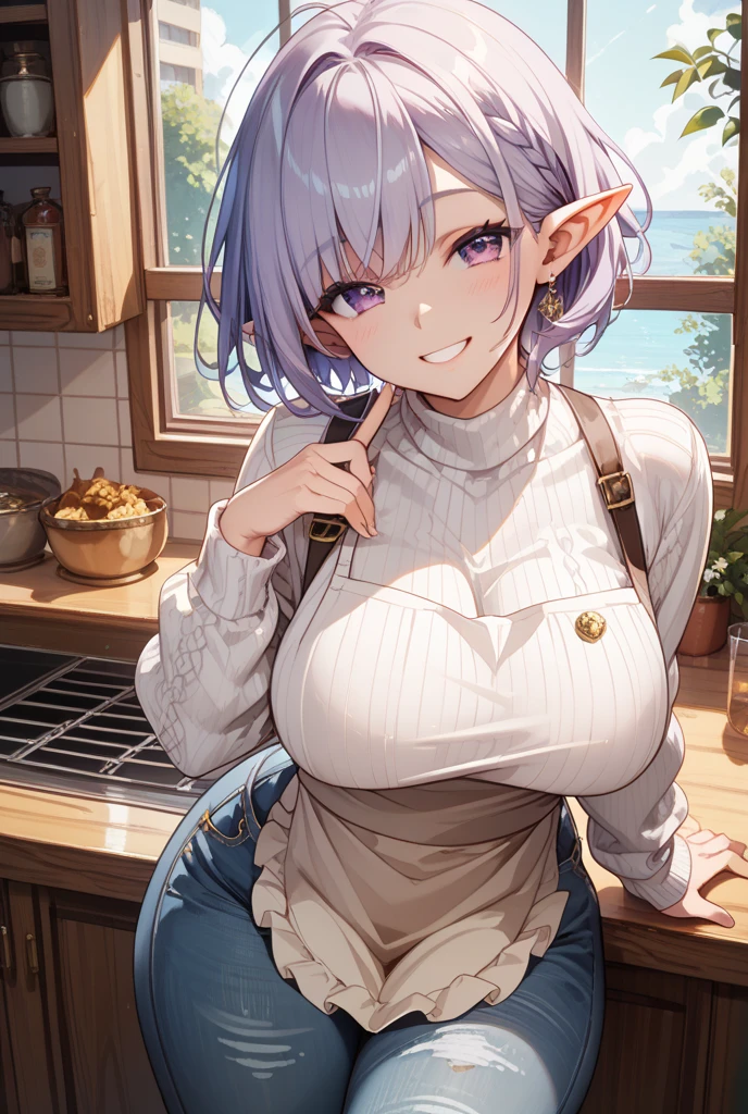 (masterpiece, best quality:1.5), (ultra detailed, high resolution, 8k, beautiful detailed, UHD, best anatomy), purple hair, very flat breasts, 1 very small elf, iron collar, submissive, forcing my hand, disgusted expression, Dirty rags clothes