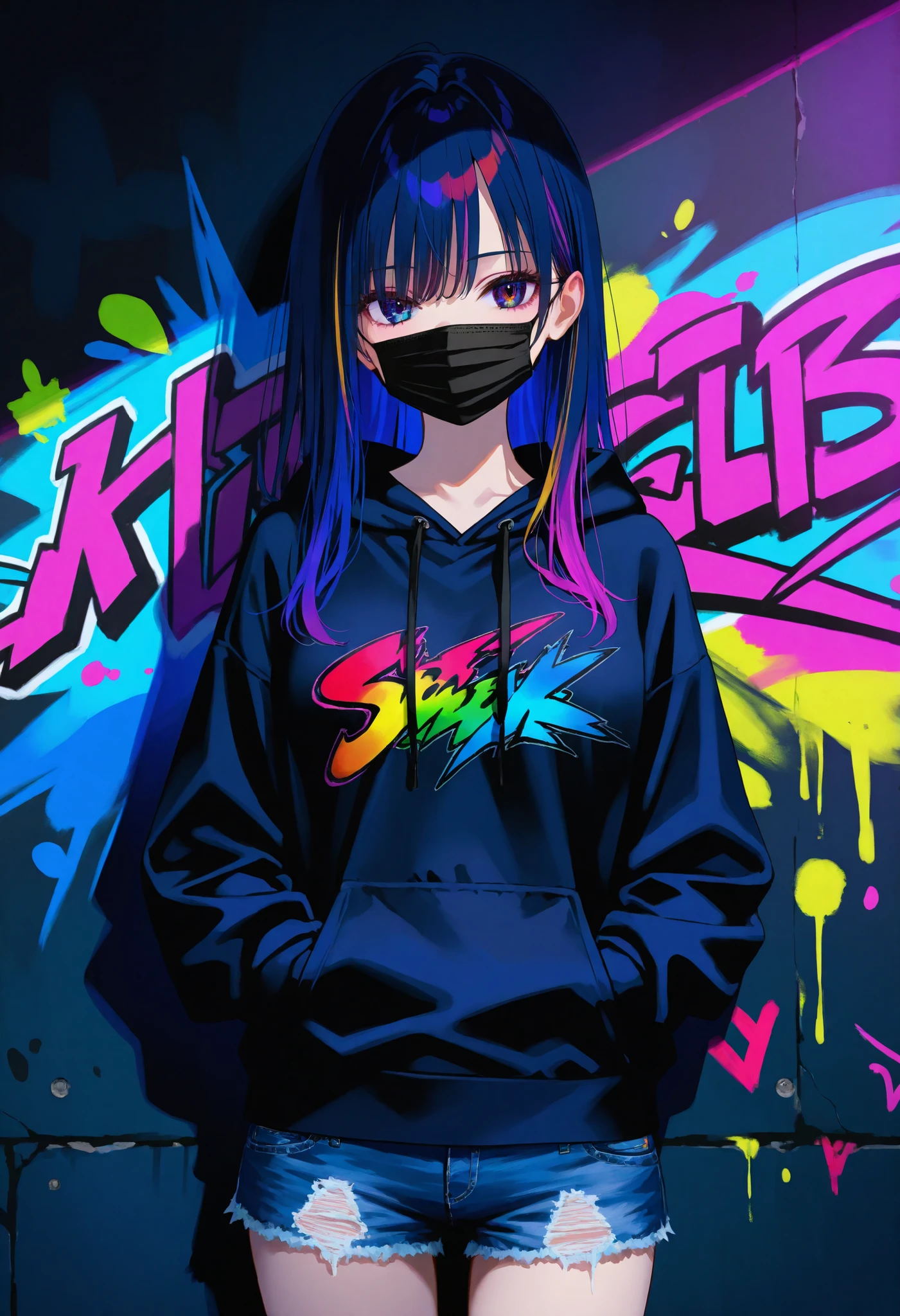 Girl, beautiful, colorful, sit, Hoodie, cool, from side, splash color, splash paint