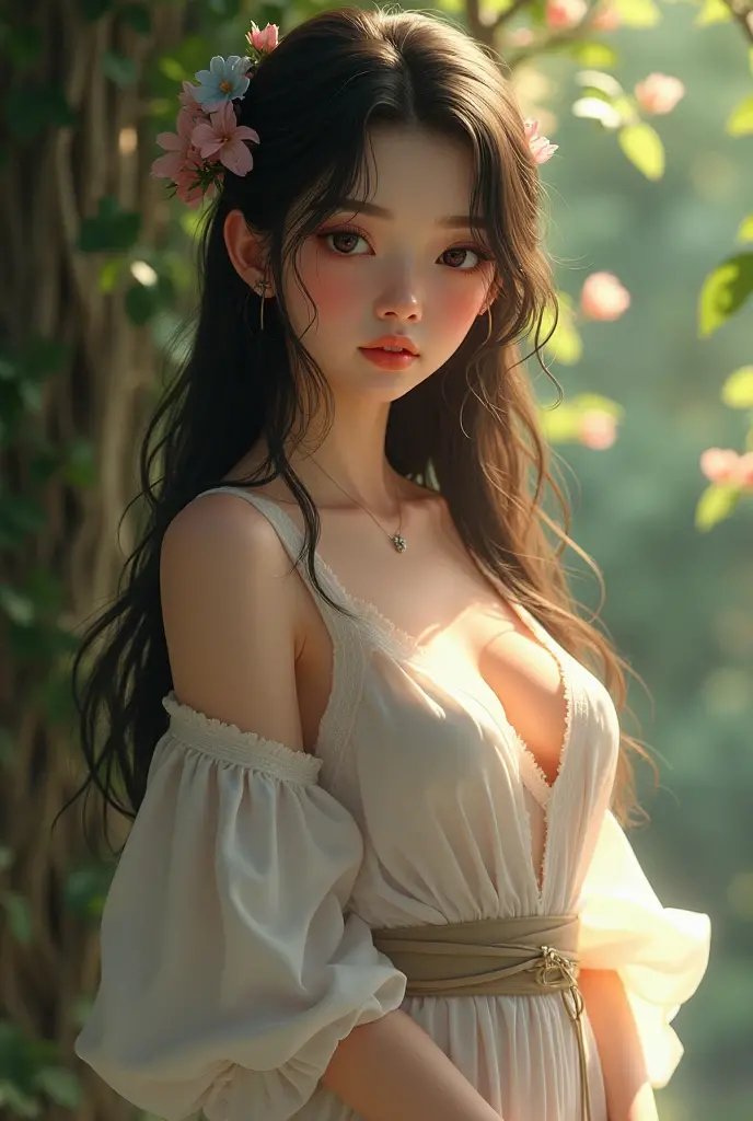 High resolution, Real portraits of ladies on the campus of China Vocational University with perfect skin,The breath of life should emphasize her sitting and standing postures,Autumnal,Wear a long white dress,,Beautiful woman sitting on the beach,Medium-sized half-body,long black hair,Look confident and cute, Yearning and pursuit of beauty,Surrounded by the breath of the sky, Vibrant, naturally lit highlights. The artwork should emphasize her elegant facial features, including charming long eyes, fluttering eyelashes and seductive lips. 場景應增強major性和視覺吸引力的元素,For example, beach,seaside,mainframe computer, High resolutionolution display, Highlight your beauty, The overall tone should be warm、major, The sun shines on the beautiful body,soft sunshine,Has a soft and natural color palette. 藝術品應該散發出major感, success, and cultural pride,Highlight two or three background characters,