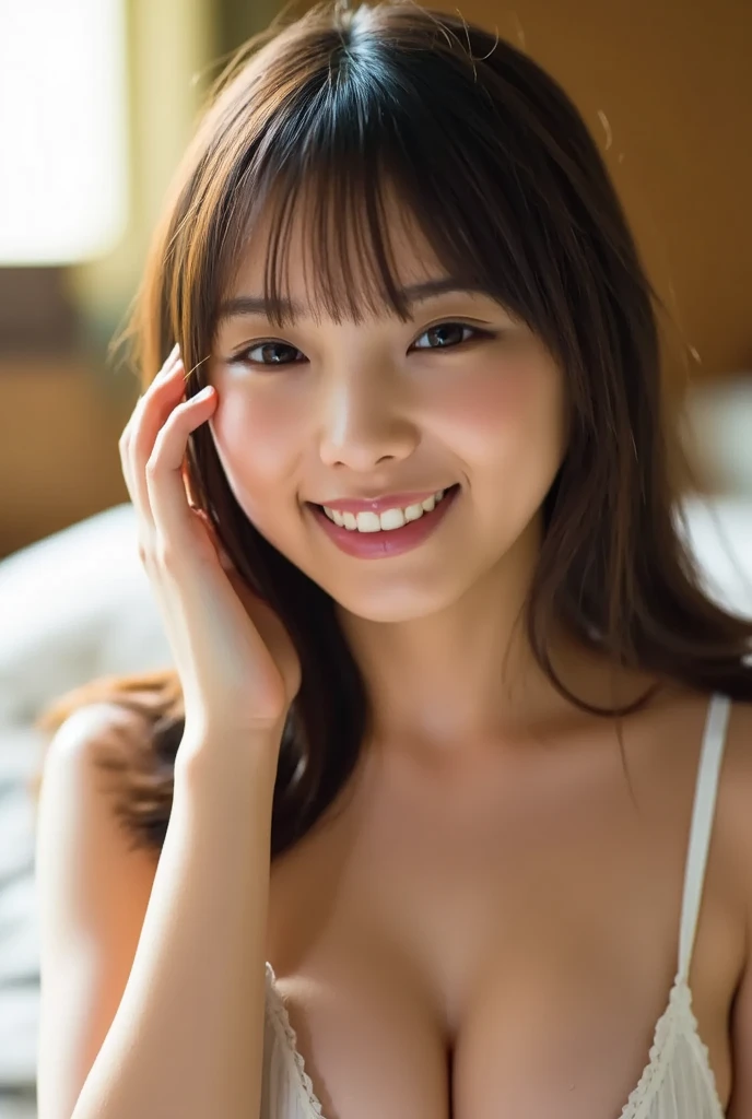 masterpiece,highest quality,(Japanese ),((nude)),((beautiful girl)),An expression that imagines something pleasant:1.2,(perfect body beauty:1.2),((perfect body)),(shy smile),