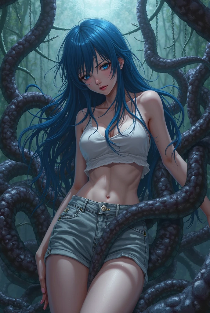 Pussy,Tentacles inserted into vagina,Focus your eyes on your audience,Contemptuous Eyes,Cool look,Kurohime cut hair,Glasses,Flat Chest,Very thin body,tentacle rape,A tentacle penetrates a woman&#39;s panties and rapes her,a monster&#39;s long, tentacle-like tongue penetrates a woman&#39;s pants,Simple Background,Upper body naked,Nipples,TİTS,Almost naked,The eroticism that seems visible but is not,Naughty rather than naked,Sexy clothes,Revealing clothing,Focus on your audience,Naughty,The sides of the upper body are completely exposed,Exposed from the flank to the chest,Protruding ribs,Exposed waistline,Super low rise,Not wearing an inner layer、Exposed chest､Exposed flanks,sexly,Flat Chest,Focus on your audience,Very thin body,Anime Style,Slim figure,delicate,Glasses,Asian woman posing on the stairs, Sleeveless turtleneck_Baggy, Sleeveless turtleneck with fully open sides_Relaxed back design,rib cage,Side bust,Shoulders are wide open,sexlyなクロップトップを着て, Photos of slim models, Chiho,, shikamimi, real anime, Kurohime cut hair, Chassis, 2 4-year-old female model