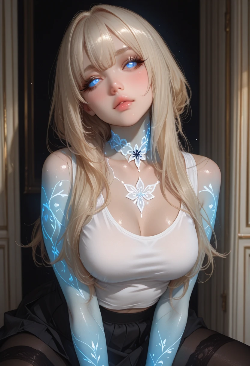 master piece，best quality person，1 girl，tight gym clothes，fit and muscular body，muscle tissue，woman，transparent body，long white hair，Light of the sun，big breasts，Iridescent dresses，shining star，digital illustration，shining star，Refraction spikes，color difference，and（light shines，Holofoil：0.6），
