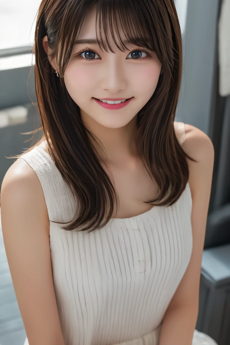 Best-quality, Masterpiece, Ultra-High-Resolution, (Photorealistic:1.4), Raw-Photo,
from above, front view, in Japanese university's classroom,
1girl, the most famous Japanese idol, ((leaning forward)),
(wearing (white blouse with big-frilled, extremely loose blouse with wide-neckline)),
the most cute face, the most cute big-eyes, the most cute hairstyle, the most cute long-eyelashes, the most cute lips, the most beautiful skins, extremely childish body,
looking at viewer, innocent-smile