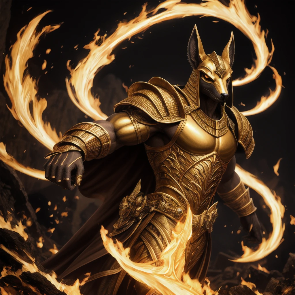 (high quality), photorealistic, (oil painting)
jewelry, (solo),
(dynamic pose), towards right, ((hell gate)), fire, hell landscape, (the underworld), (dark landscape),
anubis, egyptian jackal headed god, anthro, muscular, (holding golden scales), dynamic pose, cinematic, dramatic camera angle, golden armor:0.25, black & gold cape, (good anatomy), (good proportions), award winning, masterpiece, centered,