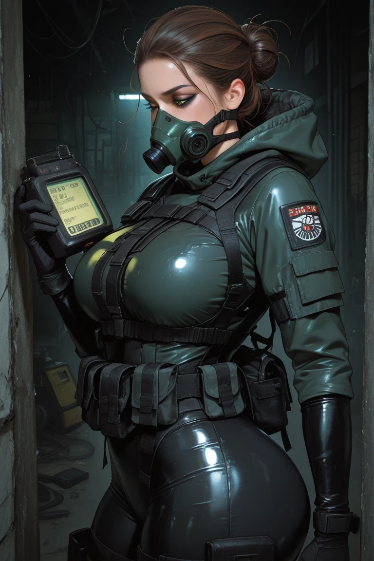 Sexy fallout 4 wallpaper, vivid,realistic,revealing,armor,weapon,knives,lasergun,sheathed,goggles,helmet,body,side boob