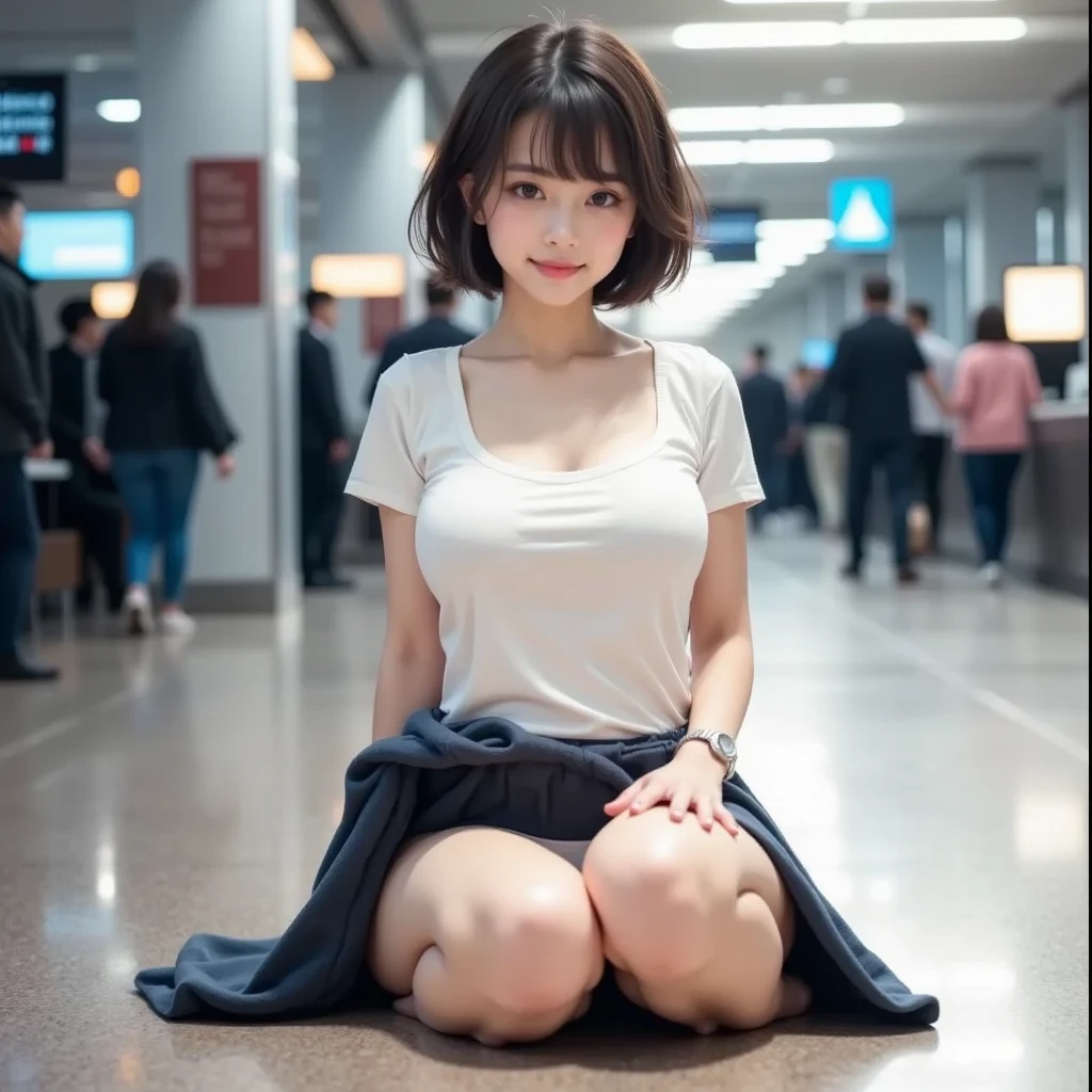 masterpiece, high-quaiity,real human,(Correct Anatomy),High resolution,Super detailed,Fine details,Very detailed,very realistic eyes and face,Realistic person、Accurate human、Sharp Focus,Raw Photos, Photorealistic、Cute face,well-proportioned face、Embarrassed look,Japanese、She's cute like a Korean idol、,Black Hair,(Short Hair),short cut,(White shirt with all the buttons undone),(Naked under the shirt),(Her shirt is open to show her nipples),Checked Skirt,(Skirt flip), ((Skirt flip by myself)),naked,The front of the body is facing the camera、the body foward to camera,Squatting on a deserted street corner,(spread legs wide),(show female genitalia),(Showing her lower body without underwear),(Showing bare pubic hair),(Her legs are spread apart, exposing her genitals),(15years old),15 years old,15 years old,(girl),short cut,Short Hair、,spread knees,Knees and thighs wide apart,looking at the camera,Near flat bust、Narrow waist、natural light,day light,high quality、Her flat bust is completely visible、flat chest,Nipples are light pink、(A completely hairless crotch)、She has her legs spread and is exposing her crotch