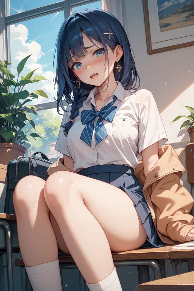 As a matter of fact, daytime, sunlight, 1 woman, 8K resolution, ponytail, brown eyes, glowing eyes, white short skirt, Blush, noontime, sunlight, strapless, Wet from the rain, seethrough, Sit with your knees raised, Spread your legs, M leg, pussy, big smile, the skirt is turned up, hand pulled skirt up, highest quality, High resolution, highly detailed face, perfect lighting, Very detailed CG, (perfect hands, perfect anatomy), minami nanami, perfect figure, ammpit,