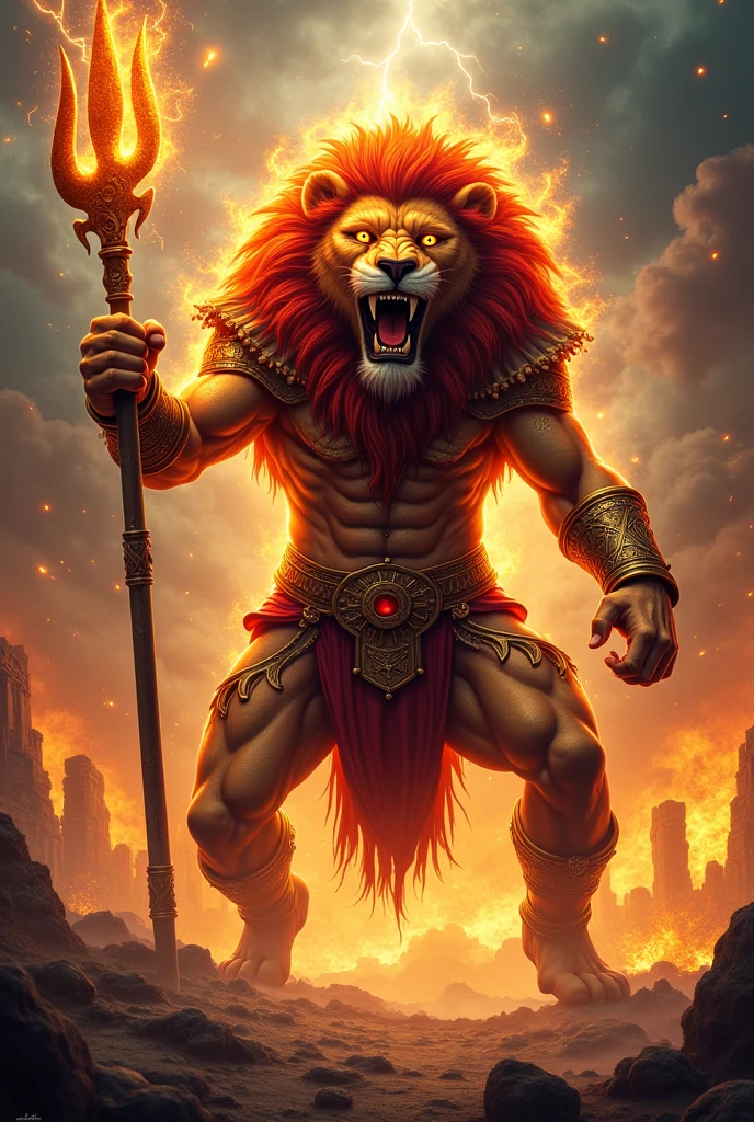 tmasterpiece,超高分辨率,A mighty male lion stands on the top of a mountain,Open your mouth and growl,Megatron,Blonde hair,The body glows,The silhouette is full of flames,large flames,The sky is all fire,Artistic realism,