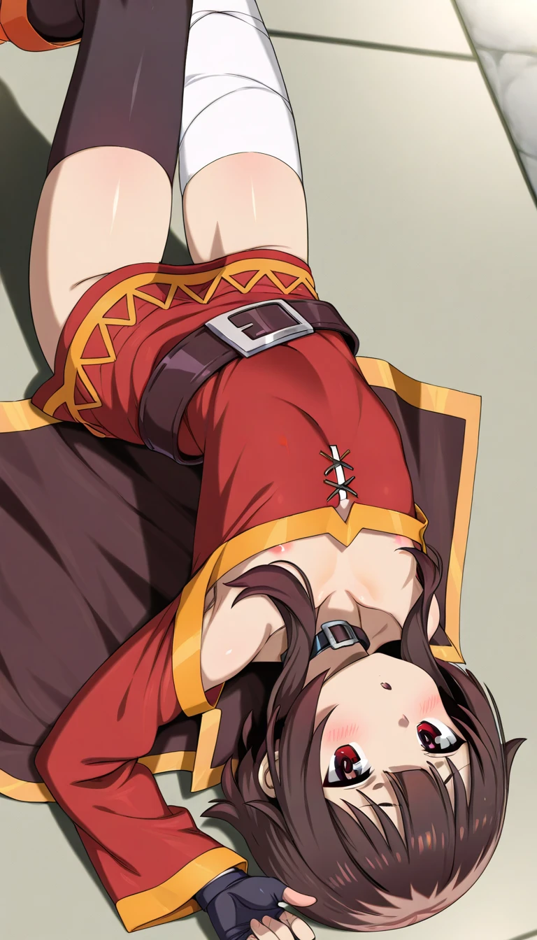 {{{masterpiece}}}, {{{best quality}}}, {{ultra-detailed}}, {illustration}, {{an extremely delicate and beautiful}}, (beautiful detailed eyes:1.6), extremely detailed face, extremely detailed CG, (perfect hands, perfect anatomy), 16k, anime face, NSFW, Megumin(konosuba), megumindef, cute face, short hair, black hair, sidelocks, red eyes, small breasts, thin waist, big hips, curvaceous, witch hat, Red clothes, long sleeve, black cape, fingerless gloves, black choker, black belt, bandage on right leg, black high socks on left foot, brown boots, thighs, zettai ryouik, BREAK, NSFW, anime girl nude and in bed spreading her pussy lips wide, 1girl, solo, (spread_pussy:1.1),(pussy focus:1.3), (bare pussy:1.3), (Vaginal hole:1.1),(urethra:1.1),(Kupaa:1.1), open vagina, clitoris, spread vagina by hands, crotch grab, nail, looking at viewer, spread legs, {{open vagina, spread pussy, pussy, clitoris glans, urethra, vaginal opening, labia minora, uterus, smooth pussy}}, taking off clothes, open clothes, Open shirt, breasts, nipples, lift up skirt, blush, open mouth, embarrassed, naughty expression, raise your legs, M-shaped spread your legs, on the bed, uncensored