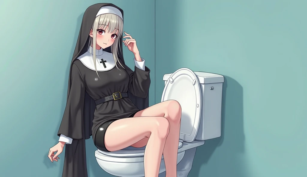 (((best quality, highres, masterpiece, uncensored, high quality, ultra detailed, extremely detailed CG, hiqcgbody, beautiful face, beautiful eyes, extremely awesome detailed CG unity 8K HDR wallpaper, perfect anatomy:1.1))), (extremely awesome detailed realistic, extremely awesome detailed 3d:1.0), (((Uncensored, nsfw,1girl, sex slave))), (1girl, (((copper hair, blue inner, wavy hair, sideburns, shiny hair, short su hair, (hair intakes), (parted bangs:1.3), long hair)))), (((((nun, , clothing aside, see through))))), (((horizontal pupils, picha))), (((((extremely awesome detailed deep-silky-healthy-lackwarm-foundational-baby face))))), (((((after sex, clitoris, pussy, anus,(spread legs), arms behind head, happy, blush, spoken heart, aroused, (vulgarity, heavy breathing, fucked silly, trembling:1.2), (completely nude, pussy juice, sweaty skin, steam, smelly:1.2),cowboy shot, front view, pussy focus))))((((toilet use, panty pull, toilet, restroom, panties above knees, panties below knees, sitting, bottomless, pants pull)))), caughtpeeing, (pee, peeing), peeing self