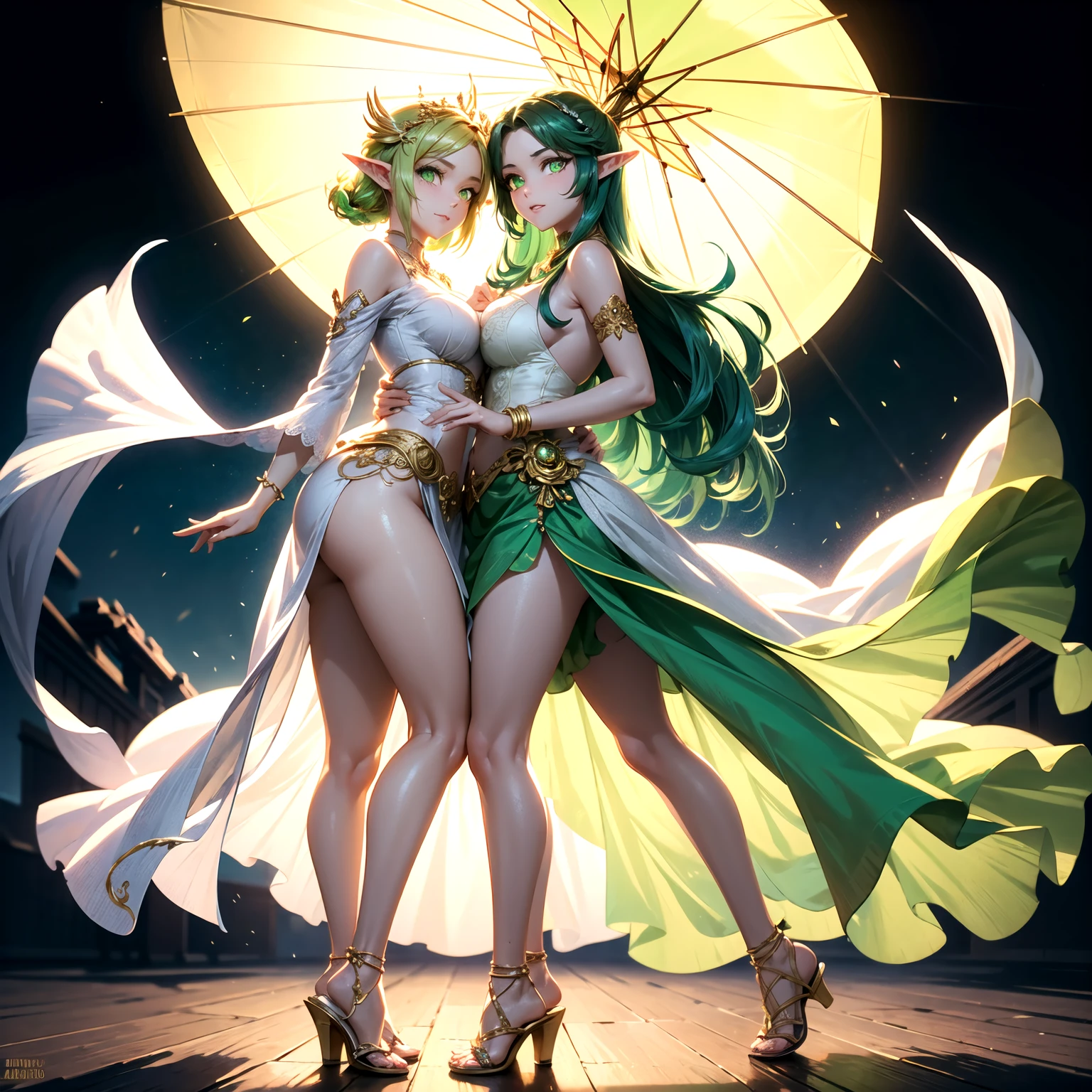 2females,36 years old,Bigchest,Raised sexy,Pornographic exposure, 独奏,(Background with:Surrounded by a sea of flowers,ln the forest,lotuses,Ground area water) She has very short blonde hair,2 Standing woman,Sweat profusely,drenched all over the body,seen from the front, hair straight, mostly cloudy sky,(((tmasterpiece),(Very detailed CG unity 8K wallpaper),best qualtiy,cinmatic lighting,detailed back ground,beatiful detailed eyes,Bright pupils,(Very fine and beautiful),(Beautiful and detailed eye description),Black eyes,Redlip,ultra - detailed,tmasterpiece,)),facing at camera,(The upper part of the body),A high resolution,ultra - detailed),revealing breasts,Bare genitalia, Bulge,legs are open,sexyposture,Camel toes,Flushed complexion,Open-mouthed,frontage,,Gold Saint Seiya,Lotus hair ornaments,Cleopatra(Wearing:White transparent sex robe,)Ancient Egyptian style