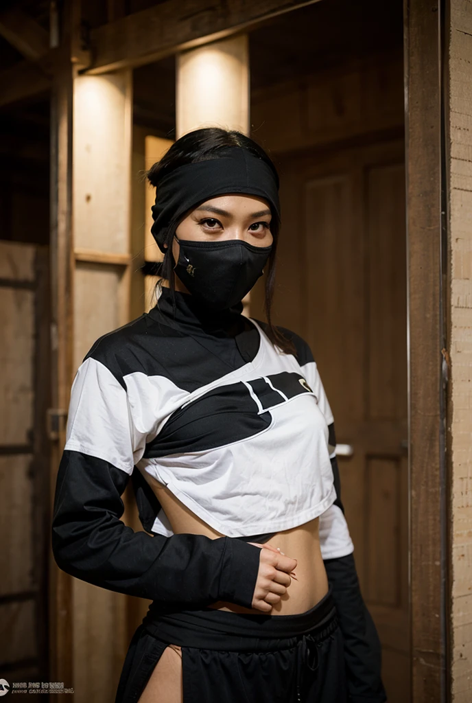 creates an image showing the face and a bit of the torso of a ninja wearing black and red clothing