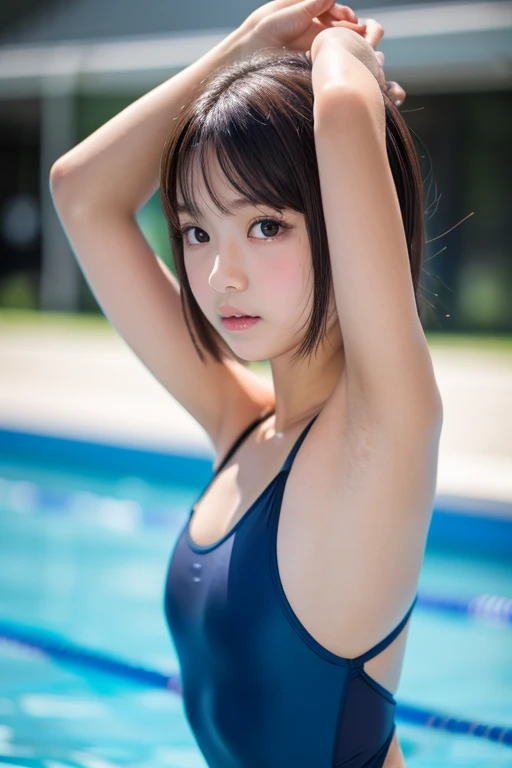 (NSdebtW), 1 Female, alone, 24-years-old, 7 heads, (Cute face), (Ideal body proportions), length , By the pool, White competitive swimsuit, ((Turn around)), ((((On all fours)))), ((Stick your butt out)), ((Butt facing the camera)), ((Super close-up of the buttocks)), Wet your hair, The costume is transparent, Wet, A cheerful smile, short hair, Black Hair, , Slender, Small Ass, Beautiful feet, Thin legs, Surrealism, Cinema Lighting, Depth of written boundary, First Person View, debt/1.8, 135mm, んdebtdebt, Tabletop, Accurate, ((Anatomically correct)), Textured skin, Super detailed, Attention to detail, high quality, Awards, 最high quality, High resolution, 8K