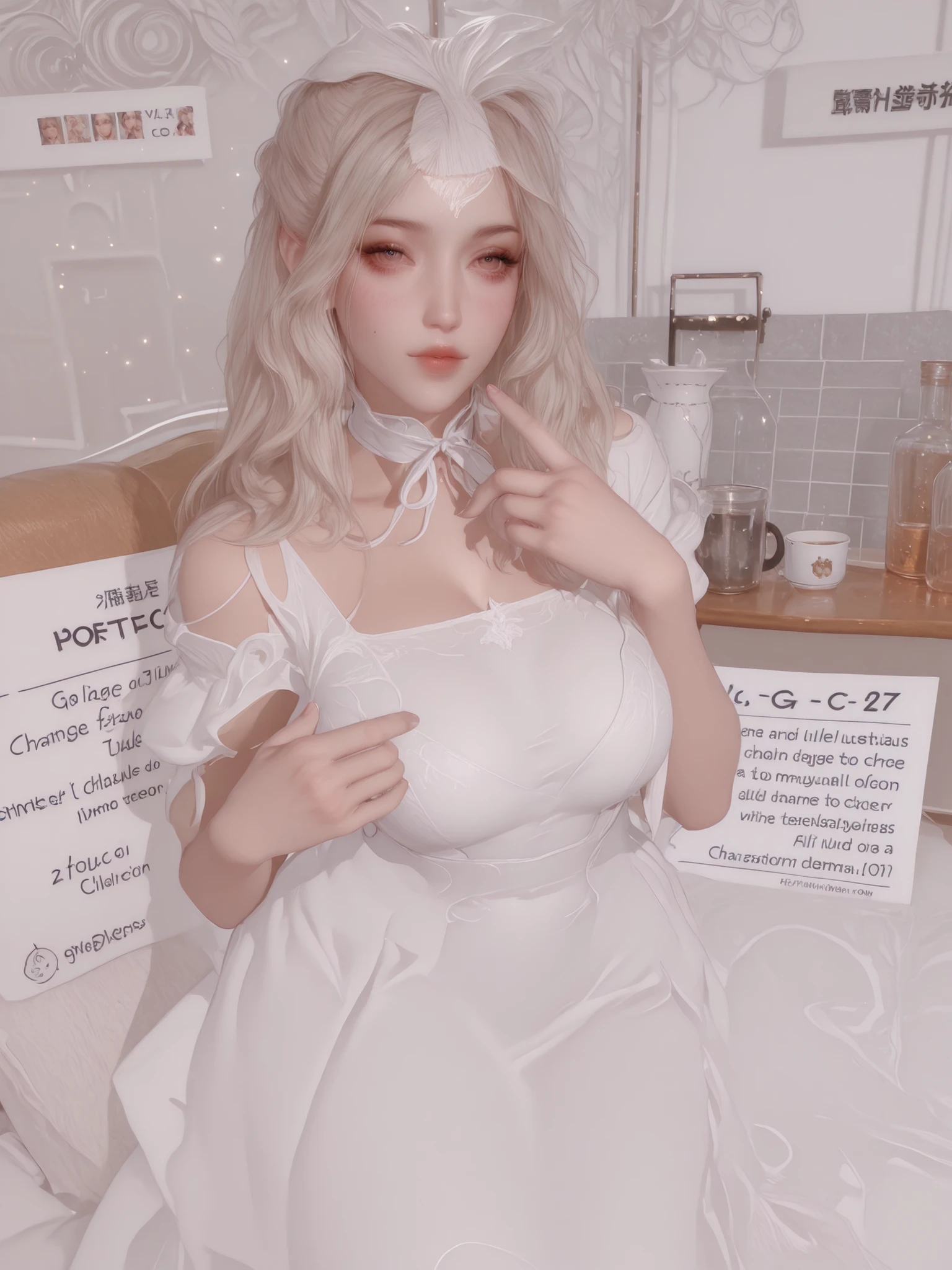 Change to a full-body photo of a woman,G cup,Perfect Details,has exquisite facial features, Clothes are exquisite , Game Character Design ,3D Rendering