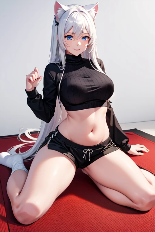 1shenhe, silver hair, Big breasts, split, navel, t-shirt, ((OK)),clothes lift, skirt, lie, whole body, sexy body ,sitting, ahegao