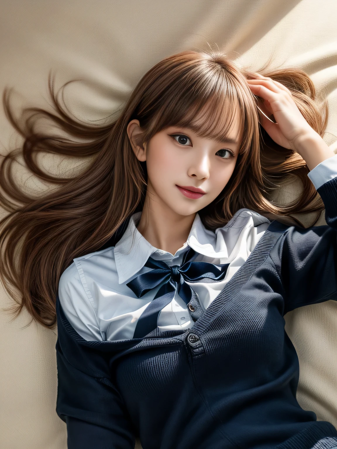 tmasterpiece,top-quality,offcial art,Highly detailed CG Unity 8K wallpapers,like a college girl,20 years girl,Very delicate beautiful,超A high resolution,(realisticlying:1.4),Golden Hour Lighting,(The upper part of the body),(Platinum Long Hair:0.8),(Puffy eyes),looking at viewert,facing front,ssmile,Everyday clothes,(chiayi:1.5), tmasterpiece, best qualtiy, RAW photogr, realisticlying, faces, incredibly absurd res, Buatigarh, depth of fields, hight resolution, ultra - detailed, finedetail, Very detailed, extremely detailed eye and face, Sharp pupils, pupil realistic, tack sharp focus, cinmatic lighting、laying on a couch