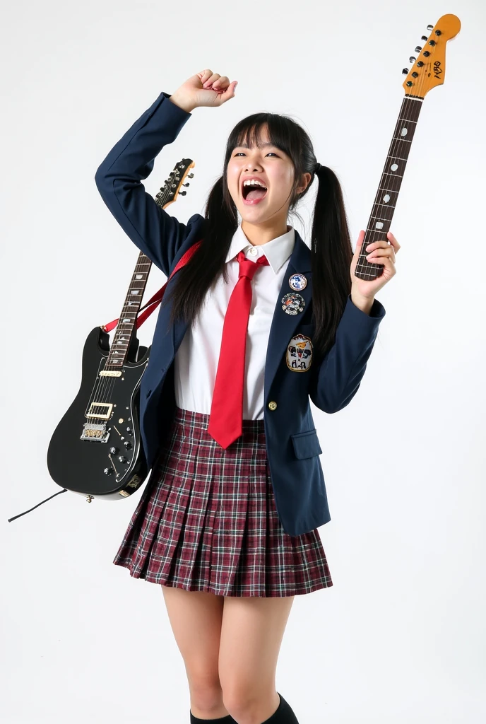 Junior high school student in uniform playing musical instruments
