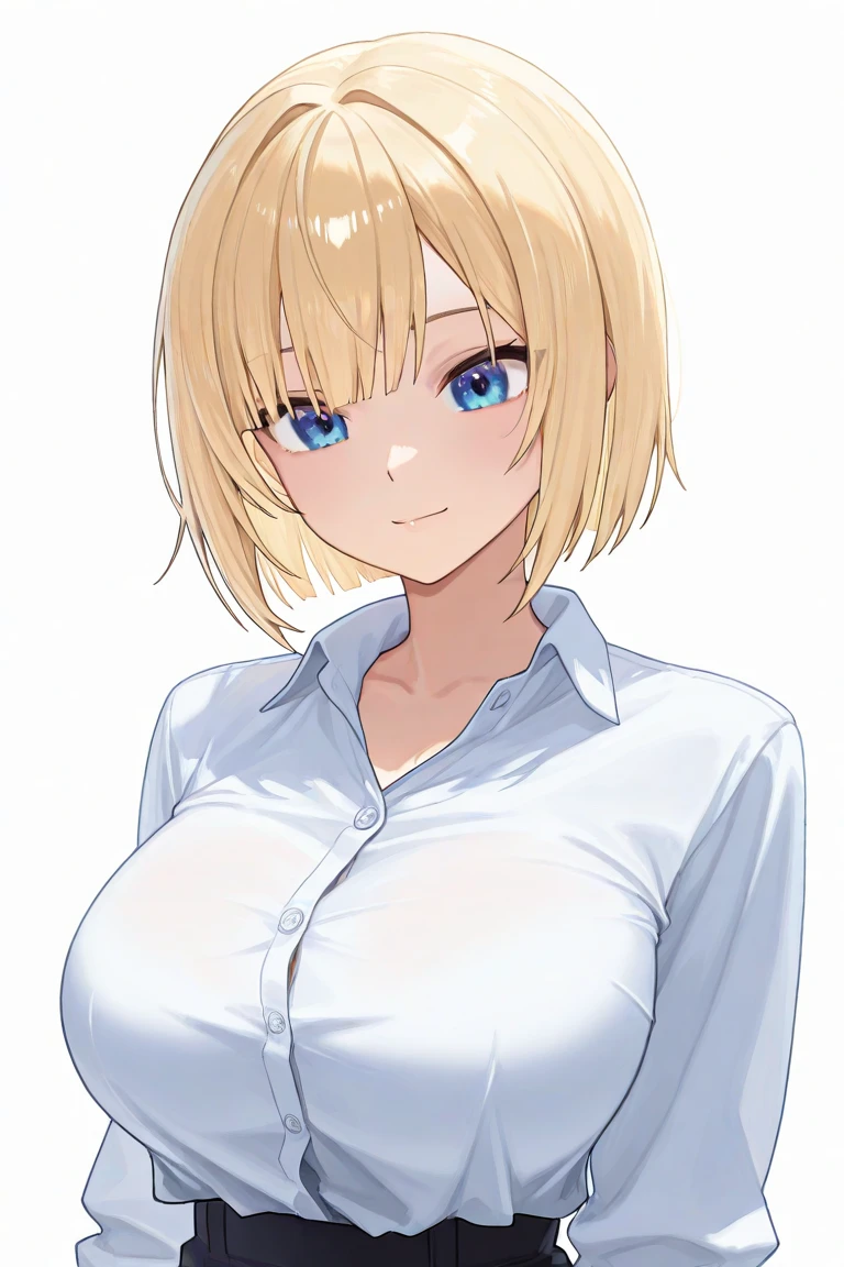 ((super high quality,Ultra-high resolution,16K,super masterpiece,Ultra HD ,Detailed shading,))One sexy woman,Sexy naked shirt,popped Tight collar White shirts,Looking at the camera,smile,blush,