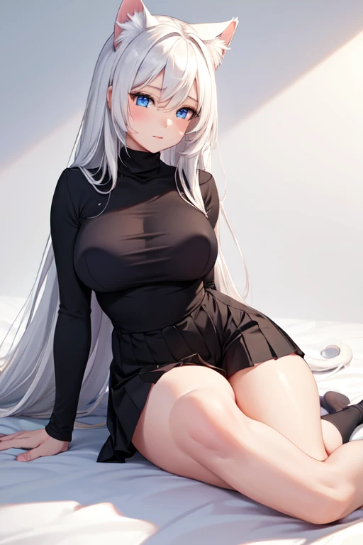 ((best quality)), ((masterpiece)), (detailed), 1girl, white hair. Long hair. Blue eyes. Topless. Bottomless. Spread legs. Hairy.