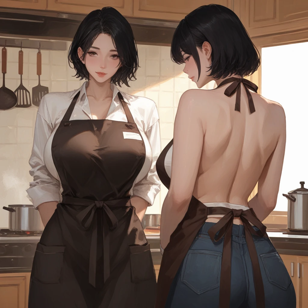 (from above:1.0),(from side:0.9),masterpiece, 1girl, Amazing Cleavage:1.1, thin waist, big ass, Raised sexy, small breast: 1.3, posed cleavage:1.2、solo, looking at viewer, open mouth, have a cute grass of cute beergrass,black hair, dark green eyes, dress, bare shoulders, jewelry, collarbone, sidelocks, hairband, earrings, indoors, off shoulder, :o, sweater, arms behind back, plant, short hair with long locks, gild hairband, off-shoulder dress, sweater dress, off-shoulder sweater, red sweater, dark gord hair, big side hair, very long side hair,is rendered in (masterpiece: 1.2, best quality), with (ultra high resolution) and an exquisite (depth of field). This masterpiece is not only visually stunning but also tells,A scene of cooking in the kitchen by classroom