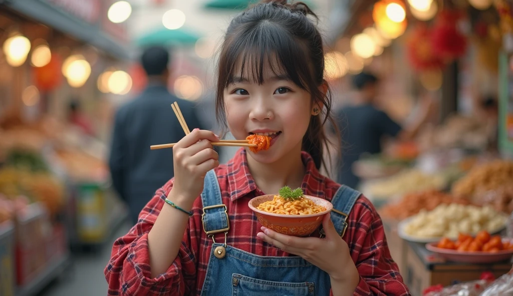 ((best quality)), ((masterpiece)), (detailed), 1girl, eating some traditional food, with background bright light of big moon