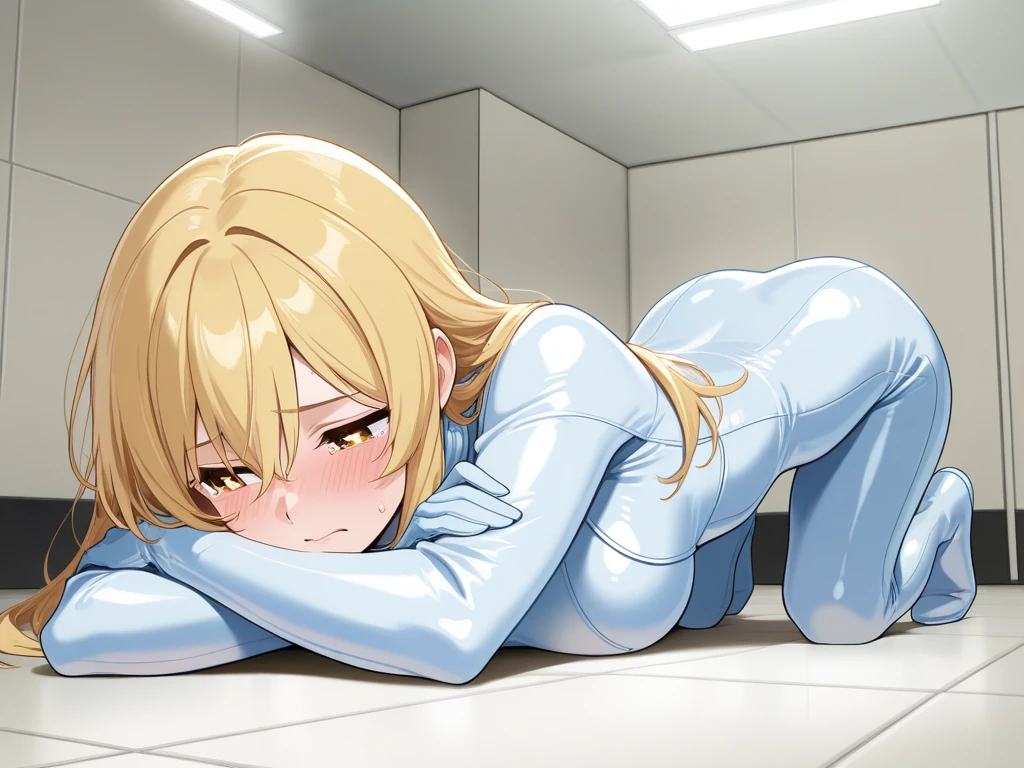 nsfw:1.2,prison,blonde,Braid,blue eyes,Big Breasts,blush,Sweat,Sloppy face,light purple leotard,Super High Leg Cut,barefoot,Face down,Lying down,Sticking out tongue,saliva,looks happy,tickle,joy,shy,tears,Ahegao:1.5,Overflowing Sex Fluids、((vagina、SEX、1Husky man))、Large penis insertion、Dynamic pose、Roll one's eyes、Nipple protrusionissionary position, spread legs:1.5, legs up:1.2))、bangs、((Lying on your back:1.5))、Hair pulling:1.2、Hair being grabbed:1.5、Saliva:1.5