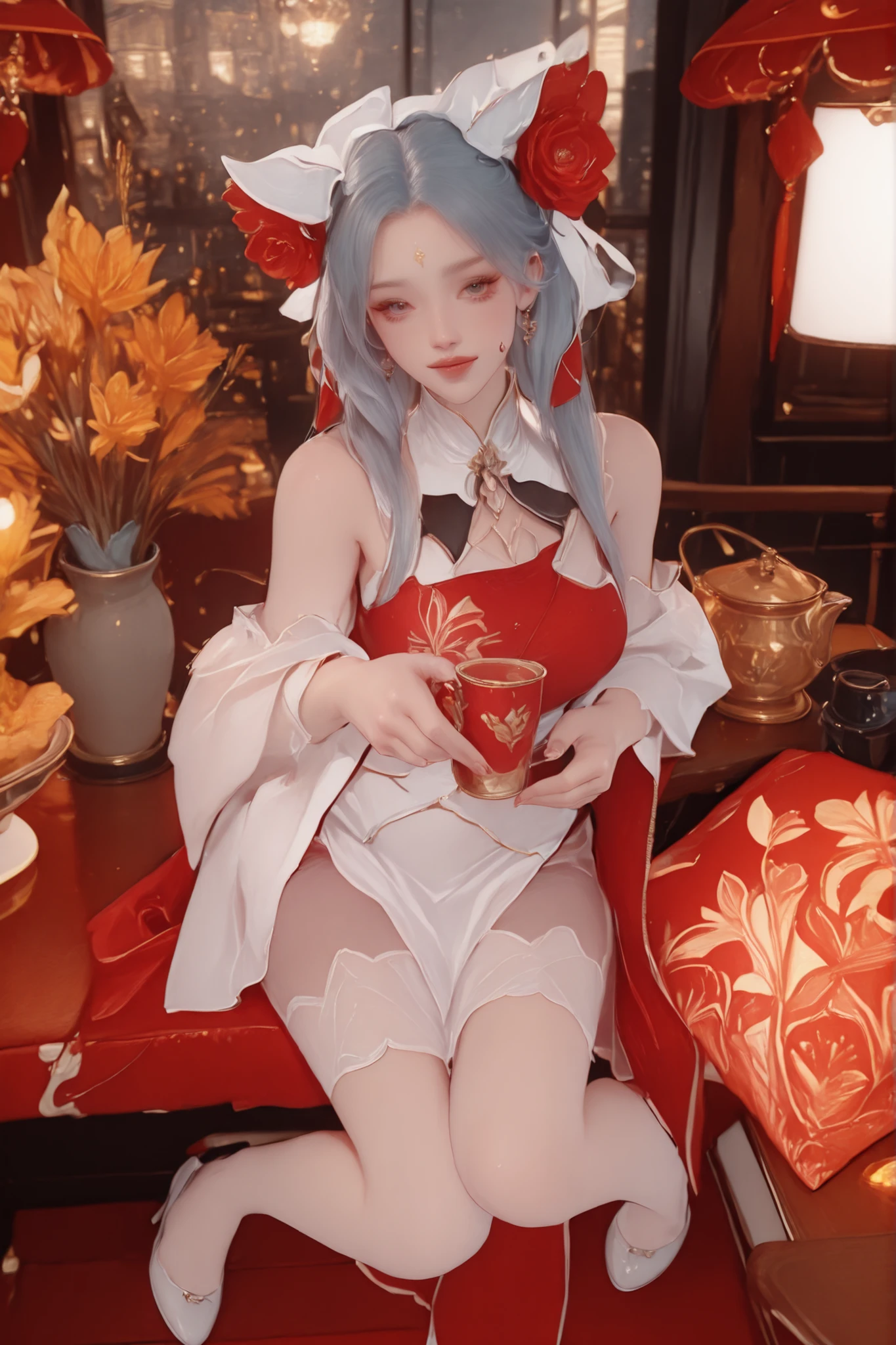Change to a full-body photo of a woman,G cup,Perfect Details,has exquisite facial features, Clothes are exquisite , Game Character Design ,3D Rendering