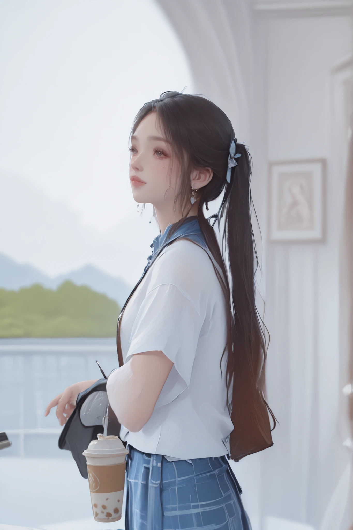 Change to a full-body photo of a woman,G cup,Perfect Details,has exquisite facial features, Clothes are exquisite , Game Character Design ,3D Rendering