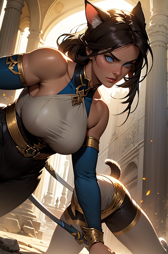 portrait of a 1 girl, gorgeous female warrior, fighting stance , (photorealistic, rim light, methurlant), moebius fantasy, dnd, dungeon, (masterpiece, best quality:1.3), depth of field,<lora:GoodHands-vanilla:1> ,