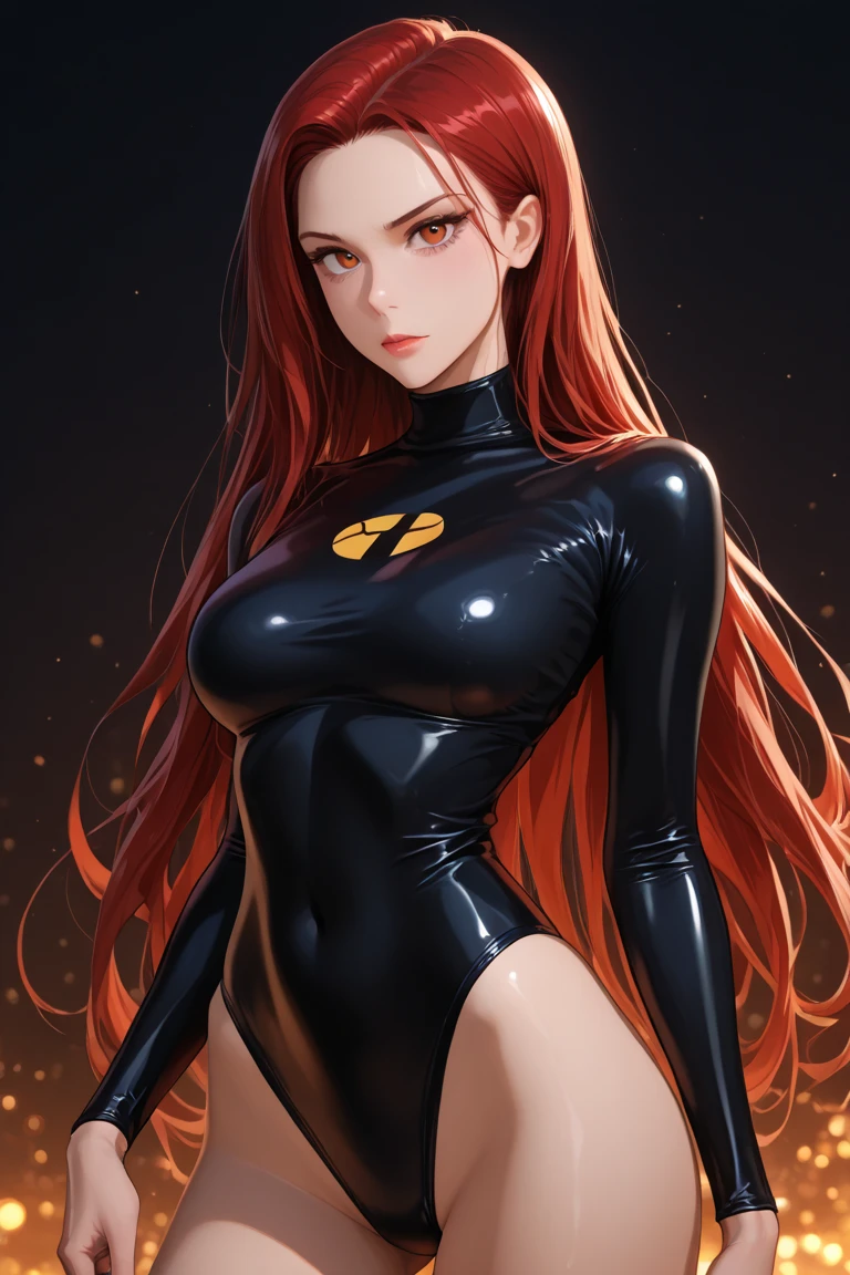 realistically、Super high saturation、8k、Long red curly hair(((a 30 year old girl)))、((She is wearing an orange and crimson turtleneck swimsuit。)).、swim、Thighs are thicker、Pay attention to muscle development。、turn around,show your butt、swimプールround olympic 体操選手ics stadium 美しい顔, Highly detailed face and skin textures, (Eyes have small wrinkles, double eyelids, thin eyebrows, glitter eyeliner: 1.2, natural cheeks, skin shiny, White skin,, (shiny lips: 1. 4),Sweating 1.0、(((vitality)))