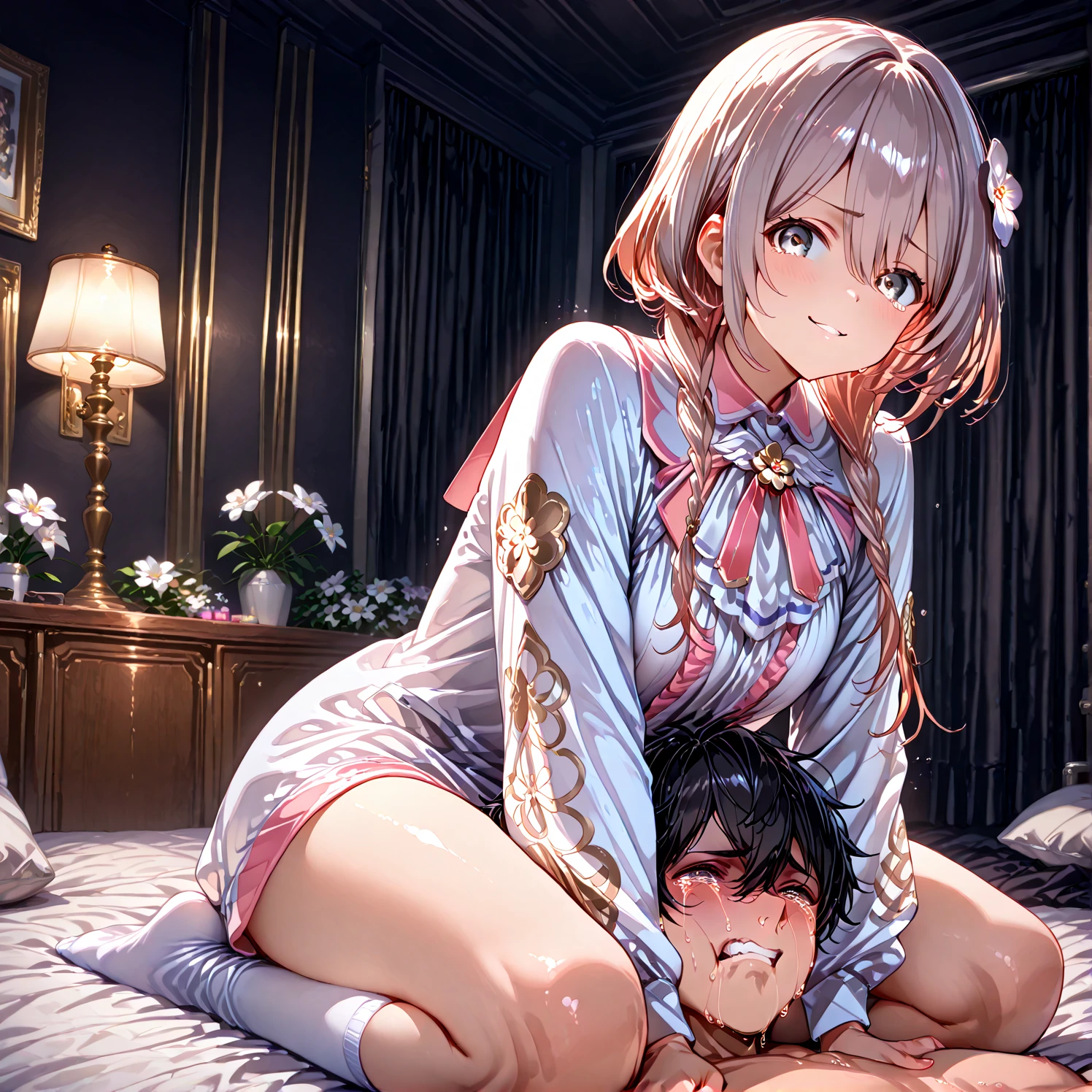 {{single picture}},(masutepiece, Best Quality, hight resolution, nffsw, Perfect Pixel, depth of fields, 4K), , Perfect body, , , (sex:1.6), (boy:1.8), boy on top, charmeruru, small crown, yellow dress,
, , nsfw,(ecstasy:1.3) ,(slut:1.2),(vulgarity:1.3),(fucked silly:1.1),(steam:1.1),(wet:0.8),(trembling:0.8),(tears:0.7) ,(drooling:0.6),(sweat:0.8), wince,(orgasm:1.5), (French kiss:1.8), , nipples, (Fondle Her Breasts:1.6) , (hetero:2), large boob, bed room, (hardcore,sex:1.8),