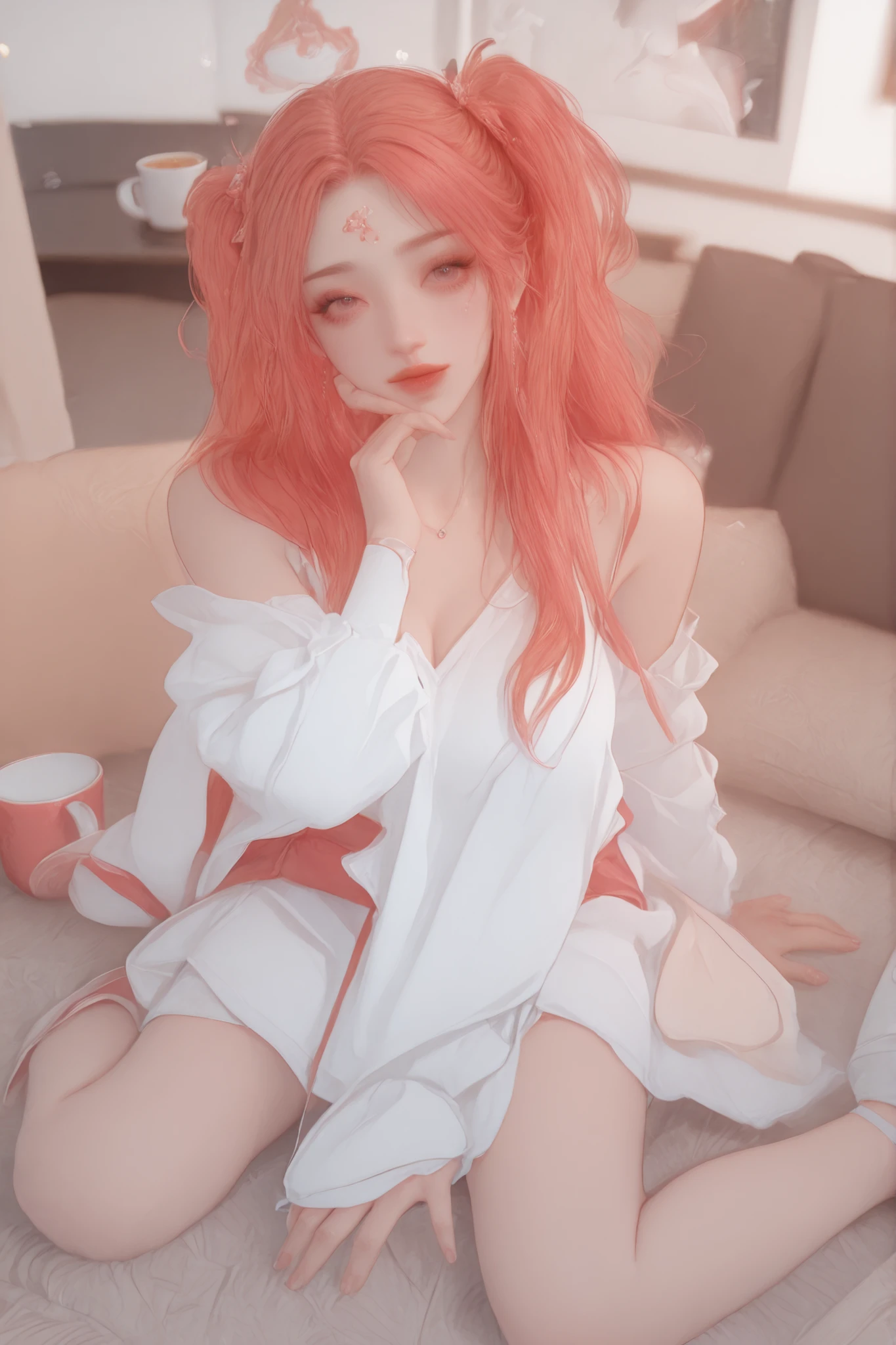 Change to a full-body photo of a woman,G cup,Perfect Details,has exquisite facial features, Clothes are exquisite , Game Character Design ,3D Rendering
