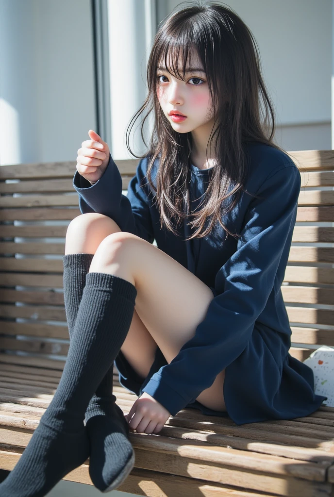 Cardigan、micromini skirt、I fell and my pants were exposed、beauty legs、Embarrassed face
