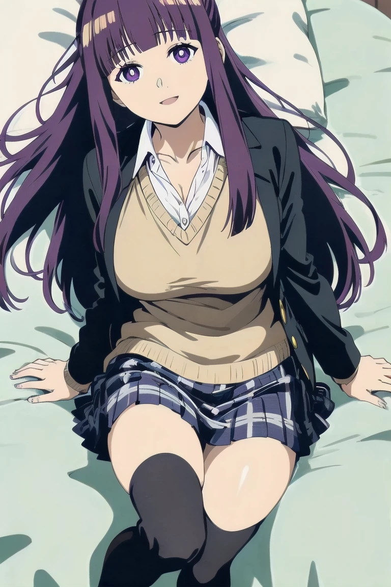 <lora:osakabe_itoko_ponyxl_v1:1>, osakabe itoko, black eyes, purple hair, long hair, eye focus, two side up,
lying, on back, feet out of frame, medium breasts, cleavage,
glasses, school uniform, brown vest, white collared shirt, pleated skirt, red skirt,
on grass, high grass,
score_9, score_8_up, score_7_up, score_6_up, anime coloring